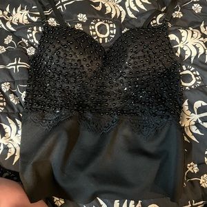 black push up tank top, beaded, lace trim size m cup size c